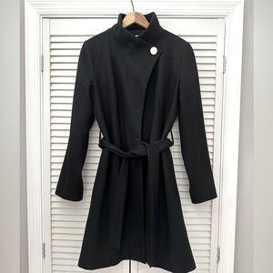 Tahari size Medium Belted Wool Coat with Gold Button